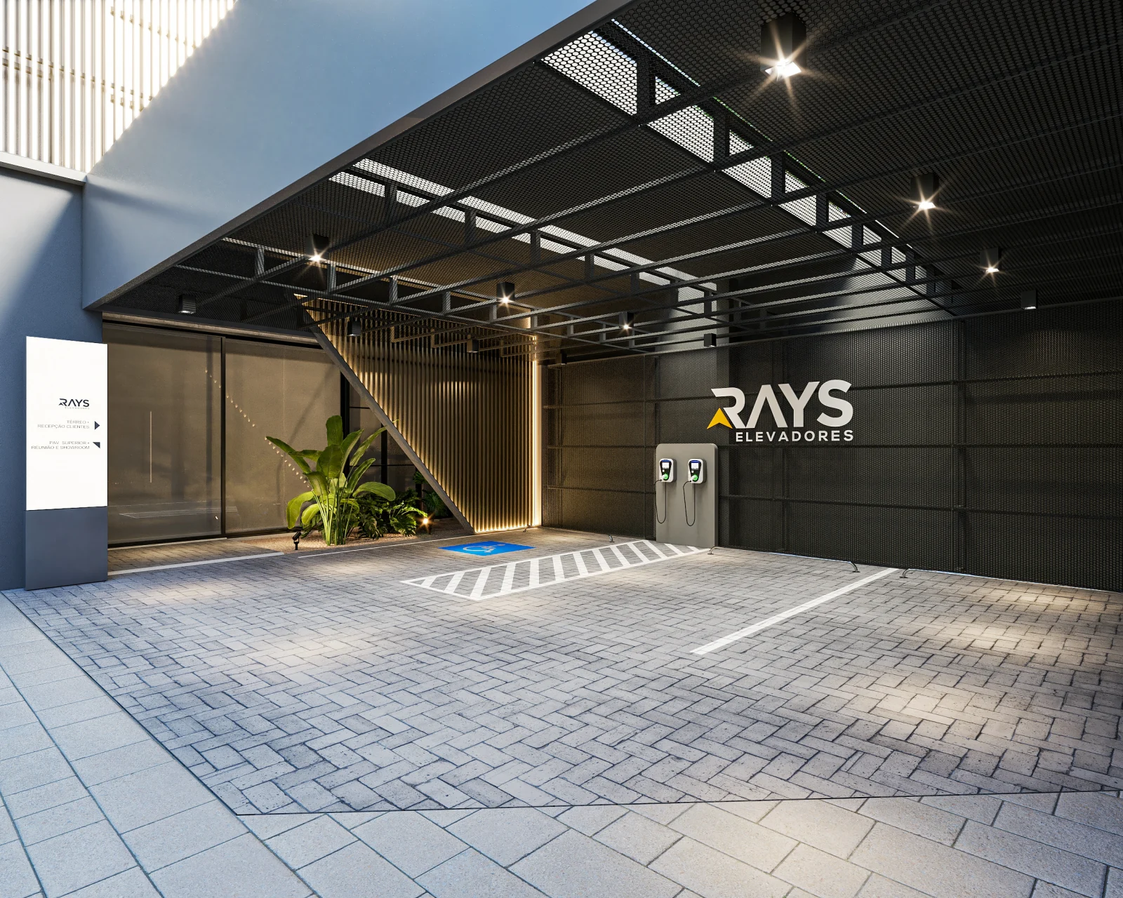 Área externa do projeto Rays Elevadores.